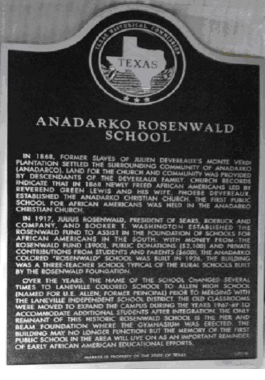 Anadarko Rosenwald School marker photo